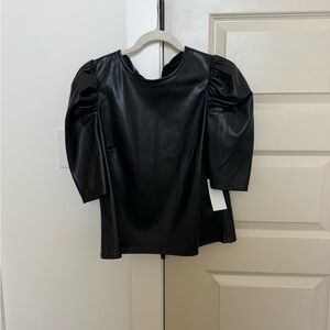 Dolce Cabo Black Faux Leather Puff-Sleeve Top